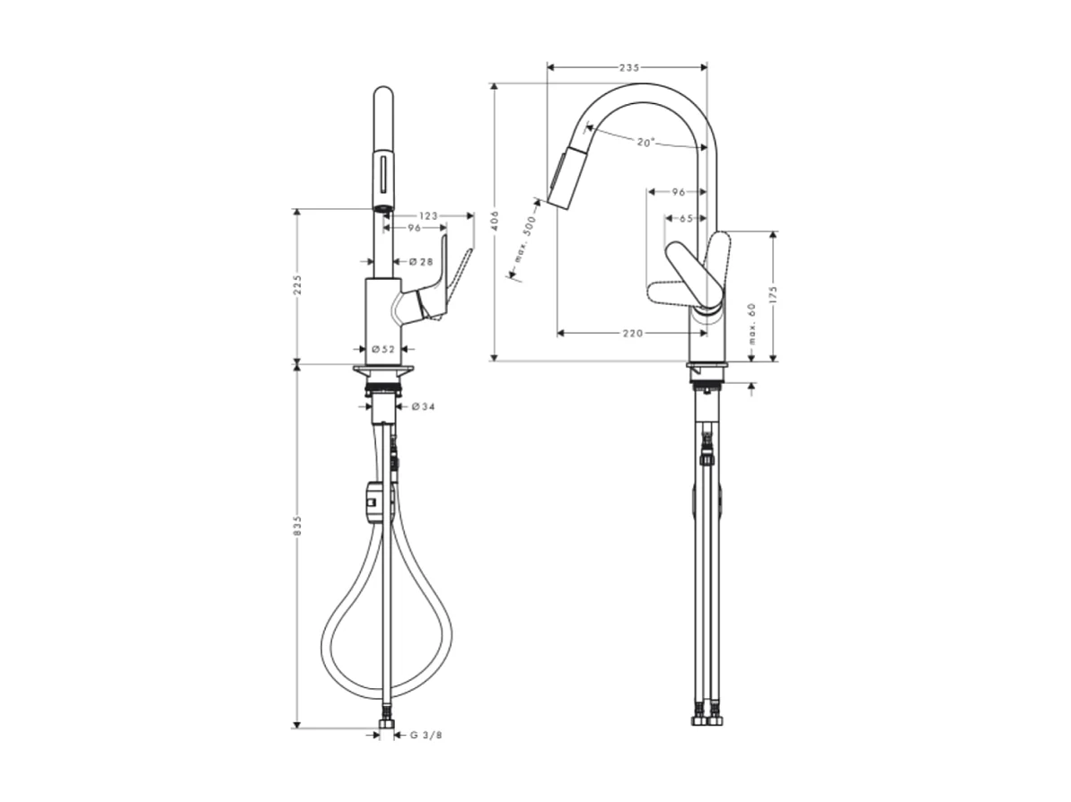 Robinet de cuisine avec douchette HANSGROHE Focus M41 240 2 jets noir mat