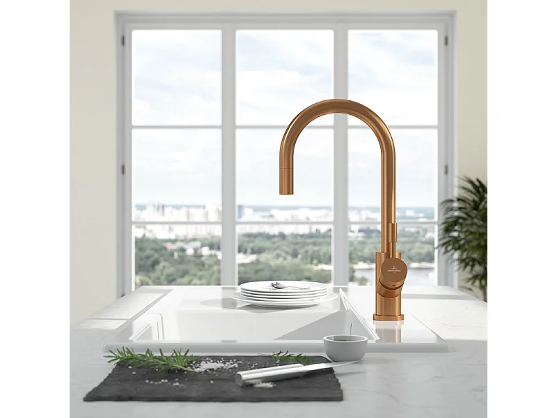 Robinet cuisine VILLEROY ET BOCH Umbrella flex bronze + nettoyant