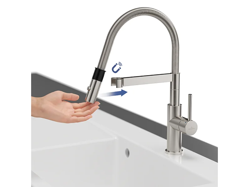 Robinet cuisine VILLEROY ET BOCH Steel expert compact acier massif