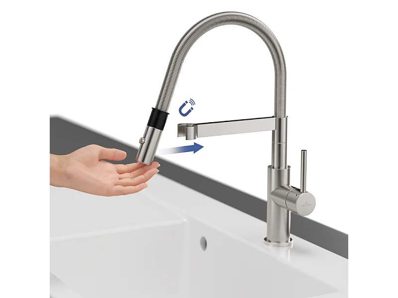 Robinet cuisine VILLEROY ET BOCH Steel expert compact acier massif