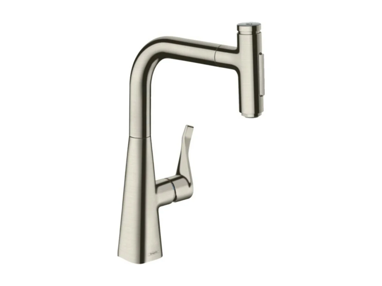 Robinet de cuisine avec douchette HANSGROHE Metris Select M71 240 sBox 2 jets aspect acier inox