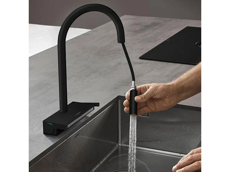 Robinet de cuisine avec douchette HANSGROHE Aquno Select M81 170 3 jets noir mat