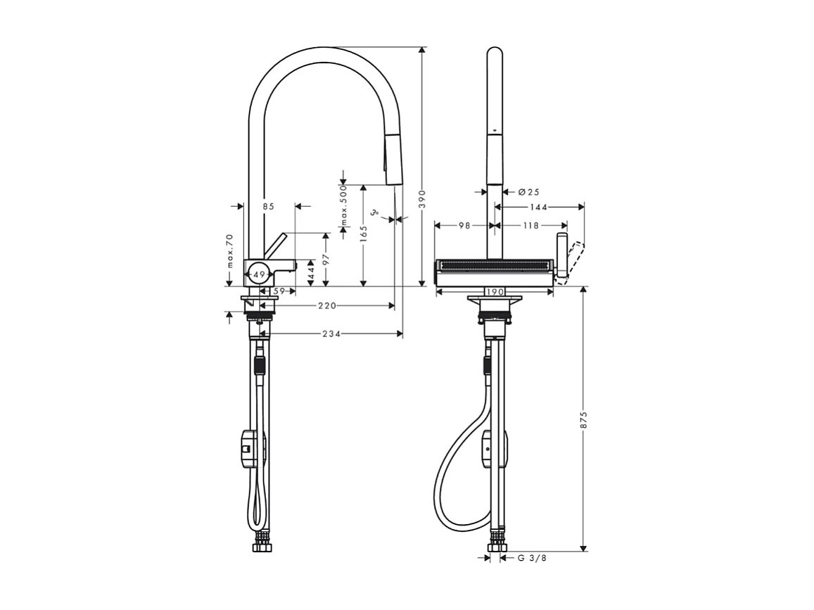 Grifo de cocina con ducha HANSGROHE Aquno Select M81 170 3 chorros negro mate