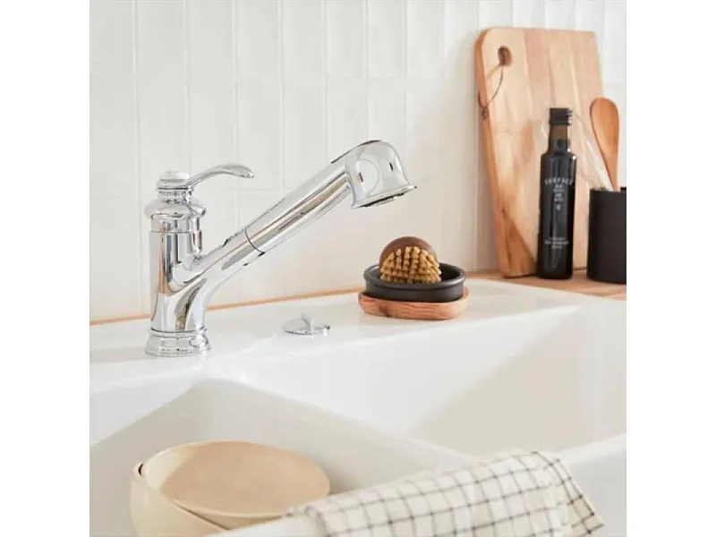 Robinet cuisine bas avec douchette extractible  JACOB DELAFON  Fairfax chrome