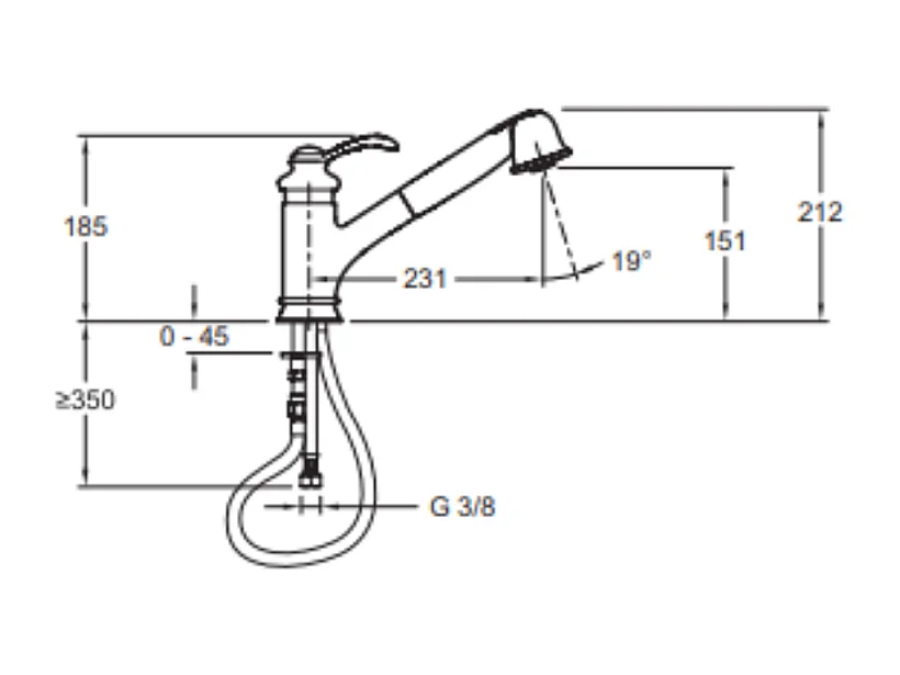 Robinet cuisine bas avec douchette extractible  JACOB DELAFON  Fairfax chrome