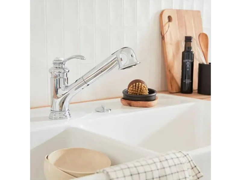 Robinet cuisine bas avec douchette extractible  JACOB DELAFON  Fairfax chrome