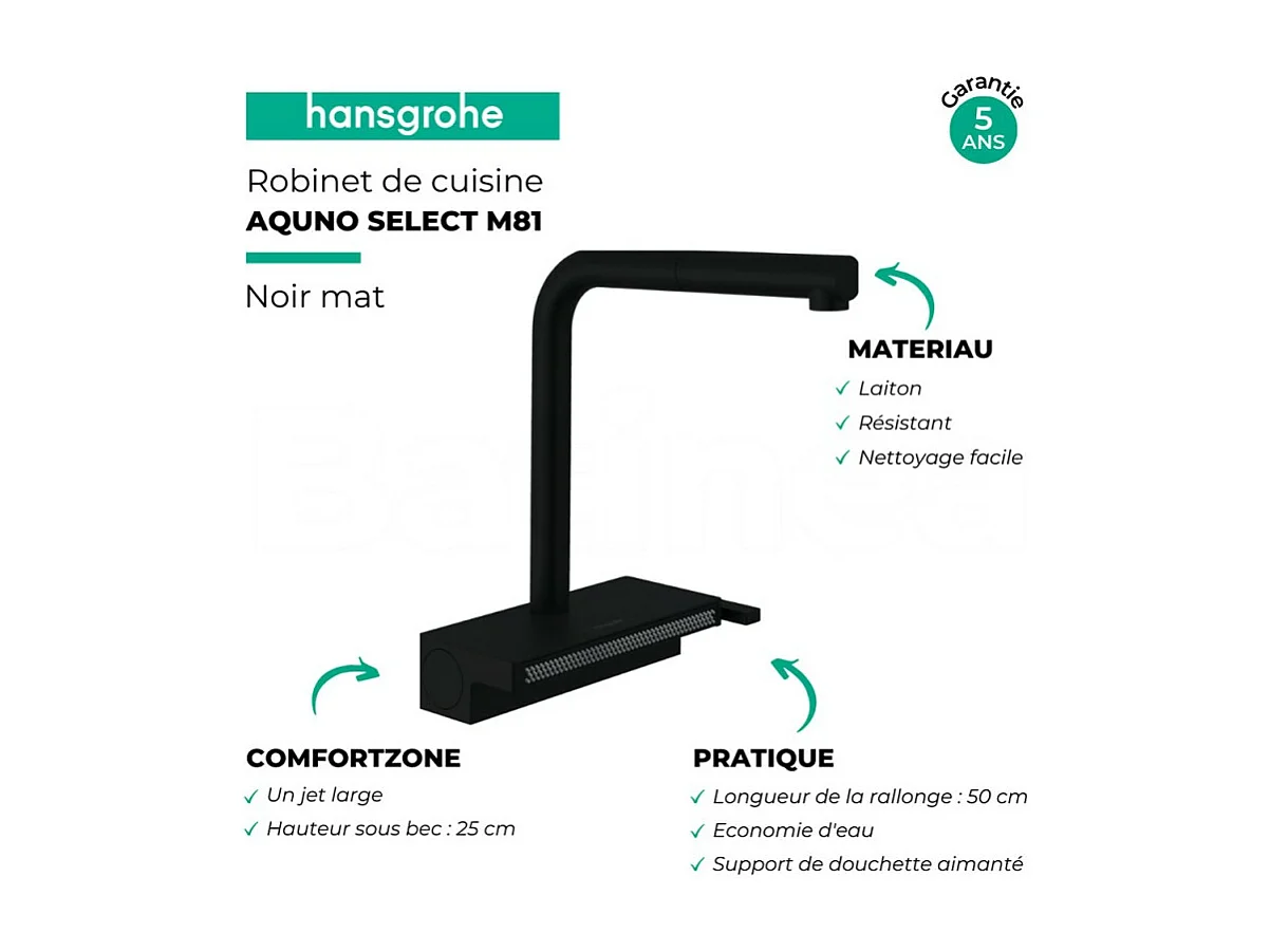 Grifo de cocina con ducha HANSGROHE Aquno Select M81 250 2 chorros negro mate