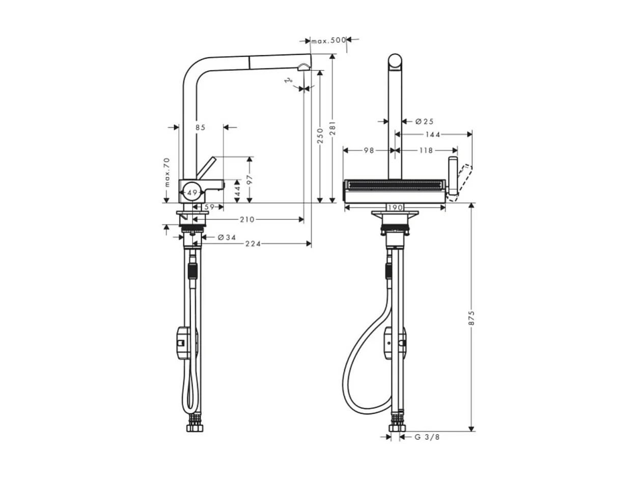 Robinet de cuisine avec douchette HANSGROHE Aquno Select M81 250 2 jets noir mat