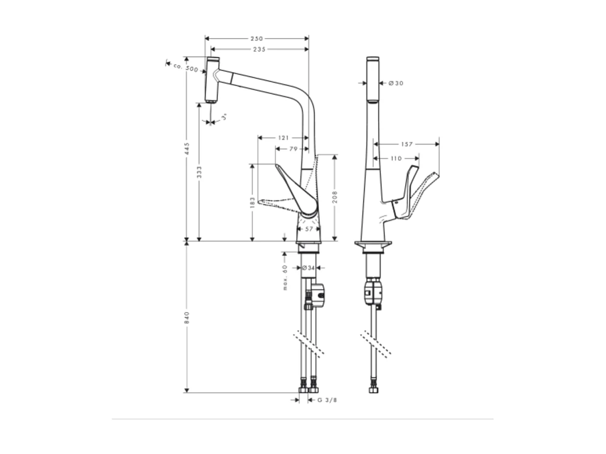 Robinet de cuisine avec douchette HANSGROHE Metris Select M71 320 chromé