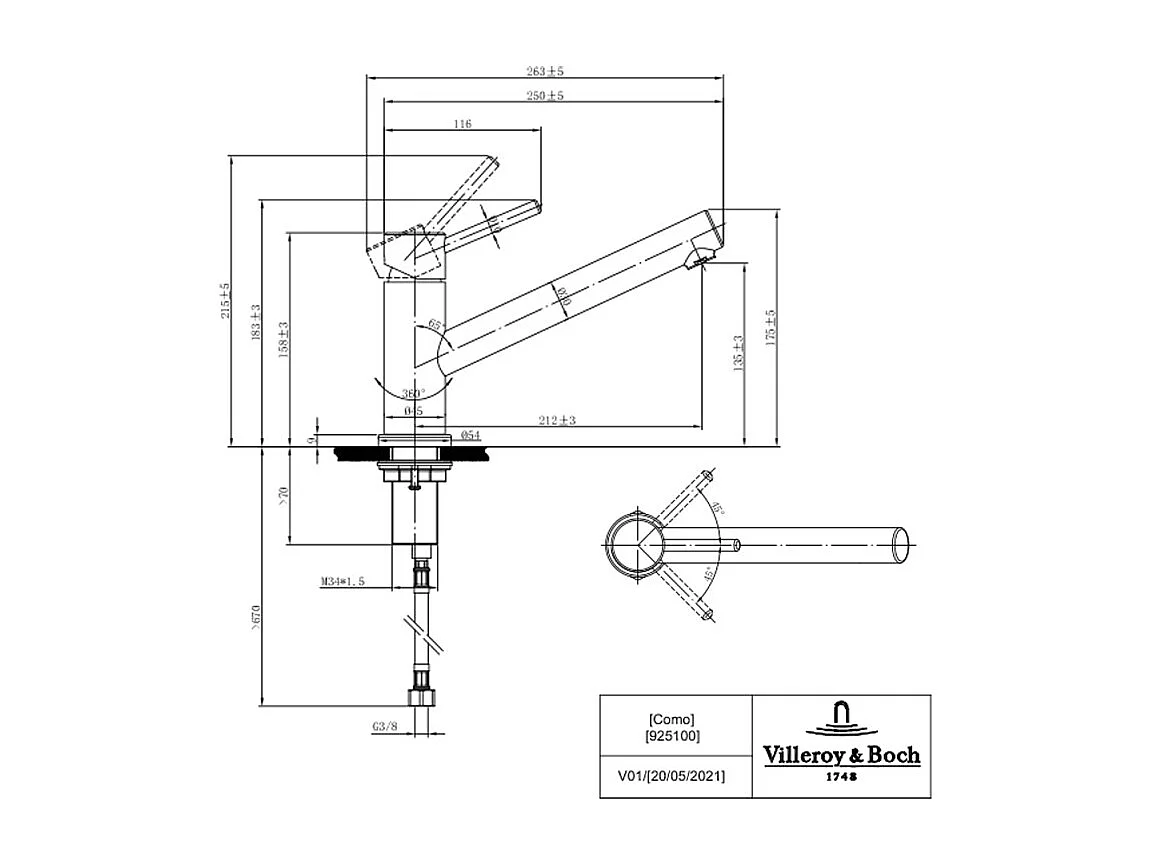 Robinet cuisine VILLEROY ET BOCH Como Acier massif poli