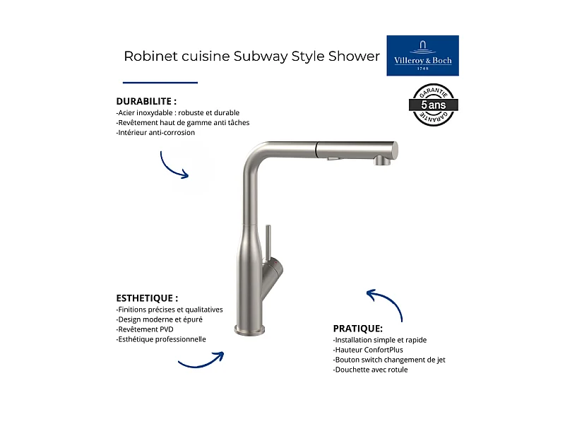 Robinet cuisine VILLEROY ET BOCH Subway Style Shower anthracite