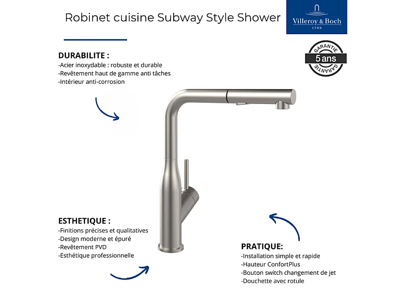 Robinet cuisine VILLEROY ET BOCH Subway Style Shower anthracite