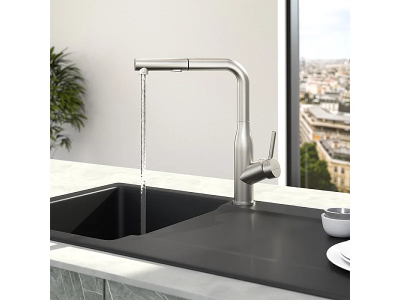 VILLEROY ET BOCH Grifo de cocina para ducha estilo Subway de acero macizo