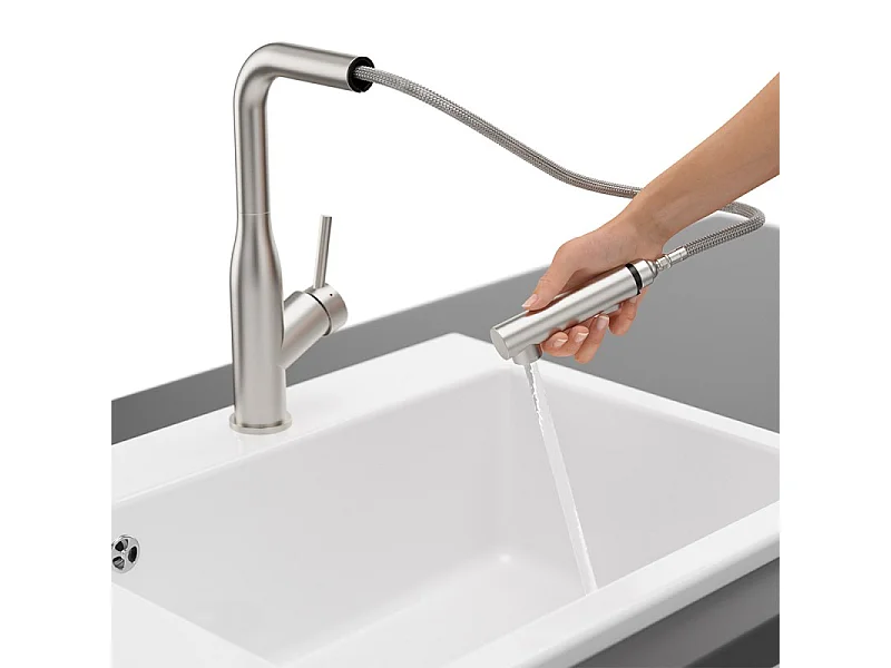 VILLEROY ET BOCH Grifo de cocina para ducha estilo Subway de acero macizo