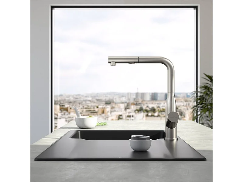 VILLEROY ET BOCH Grifo de cocina para ducha estilo Subway de acero macizo