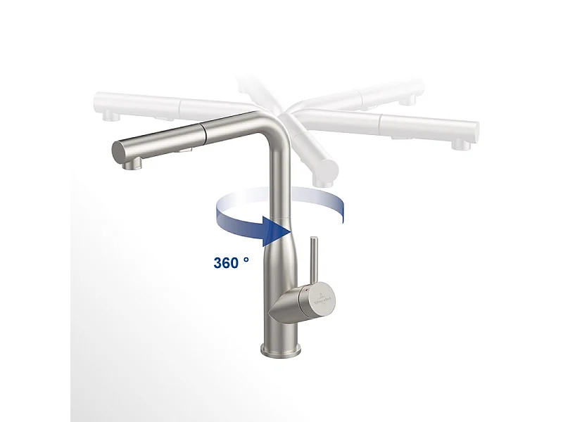 VILLEROY ET BOCH Grifo de cocina para ducha estilo Subway de acero macizo