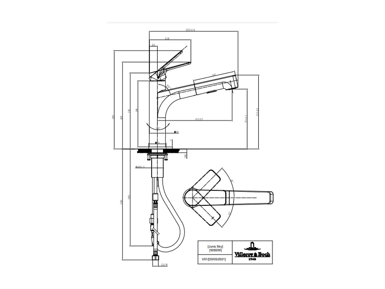 Robinet cuisine VILLEROY ET BOCH Junis Sky Shower + nettoyant