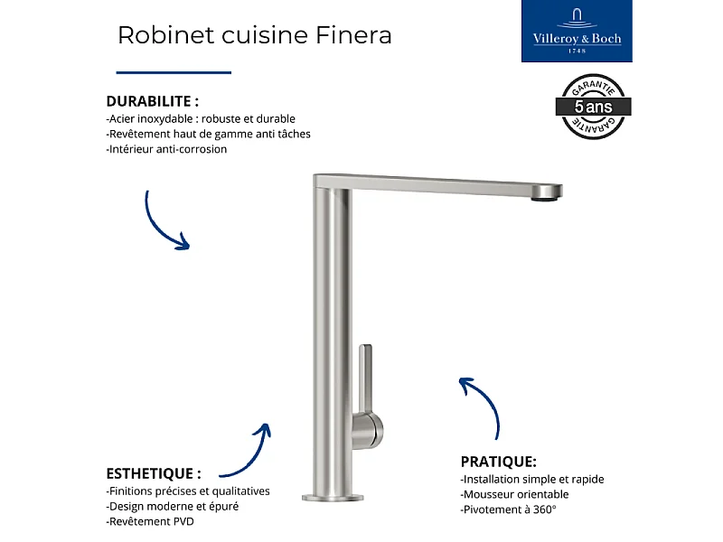 Robinet cuisine VILLEROY ET BOCH Finera bronze + nettoyant