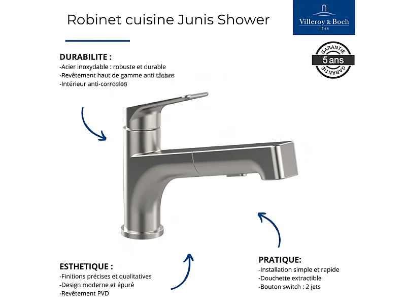 Robinet cuisine VILLEROY ET BOCH Junis Shower