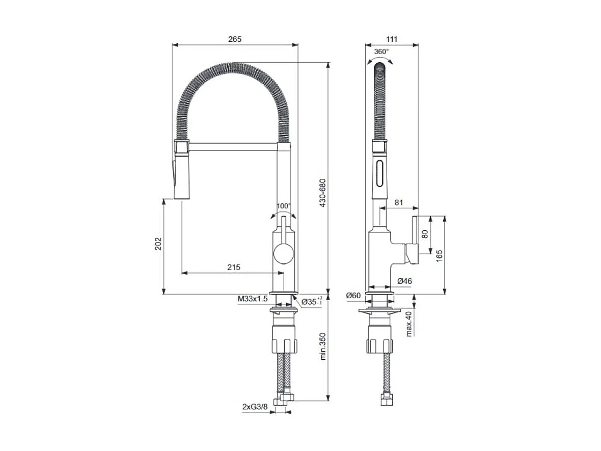 Robinet de cuisine IDEAL STANDARD semi-pro Ceralook chrome + Microfibre