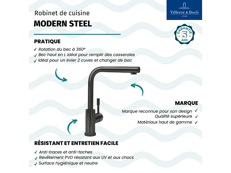 Robinet cuisine Villeroy & Boch Modern Steel anthracite