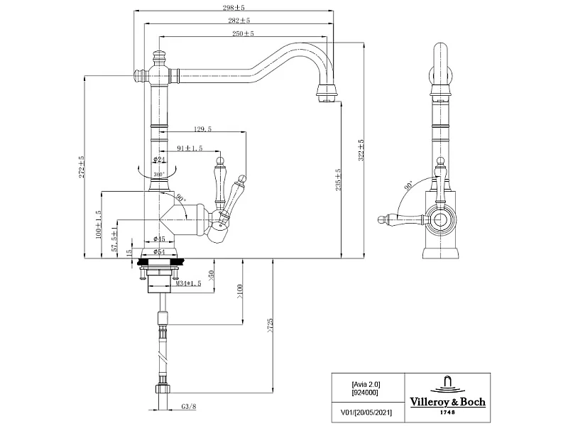 Robinet cuisine VILLEROY ET BOCH Avia 2.0 Or mat