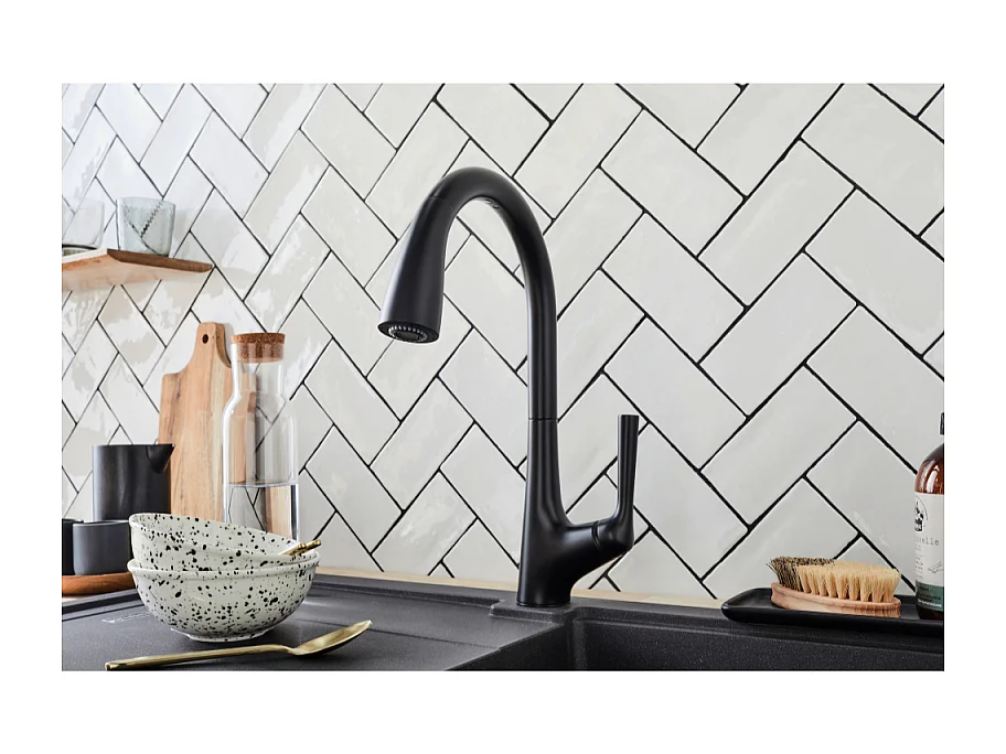 Mitigeur cuisine JACOB DELAFON Forte Bec haut douchette extractible noir mat