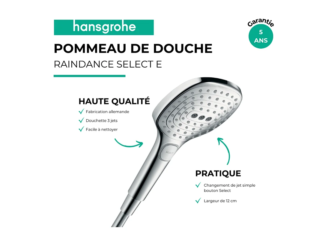 Pommeau de douche HANSGROHE Raindance Select E EcoSmart 120 3 jets chromé