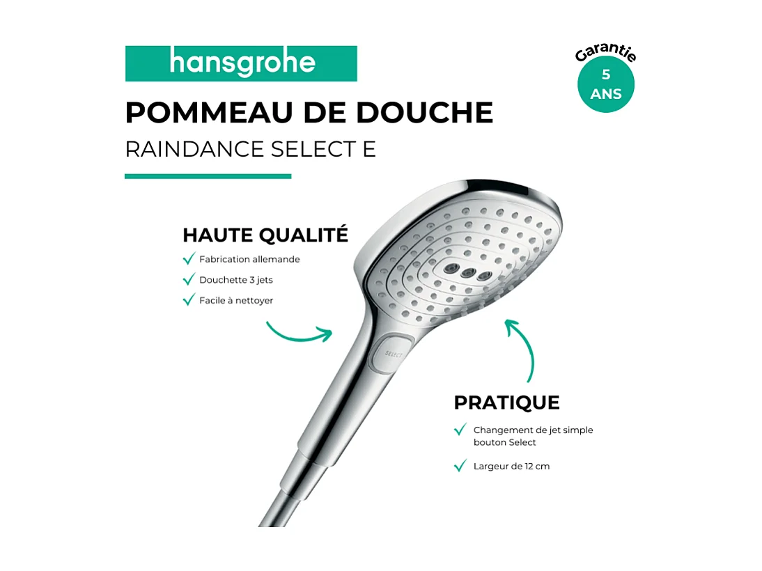 Pommeau de douche HANSGROHE Raindance Select E EcoSmart 120 3 jets chromé
