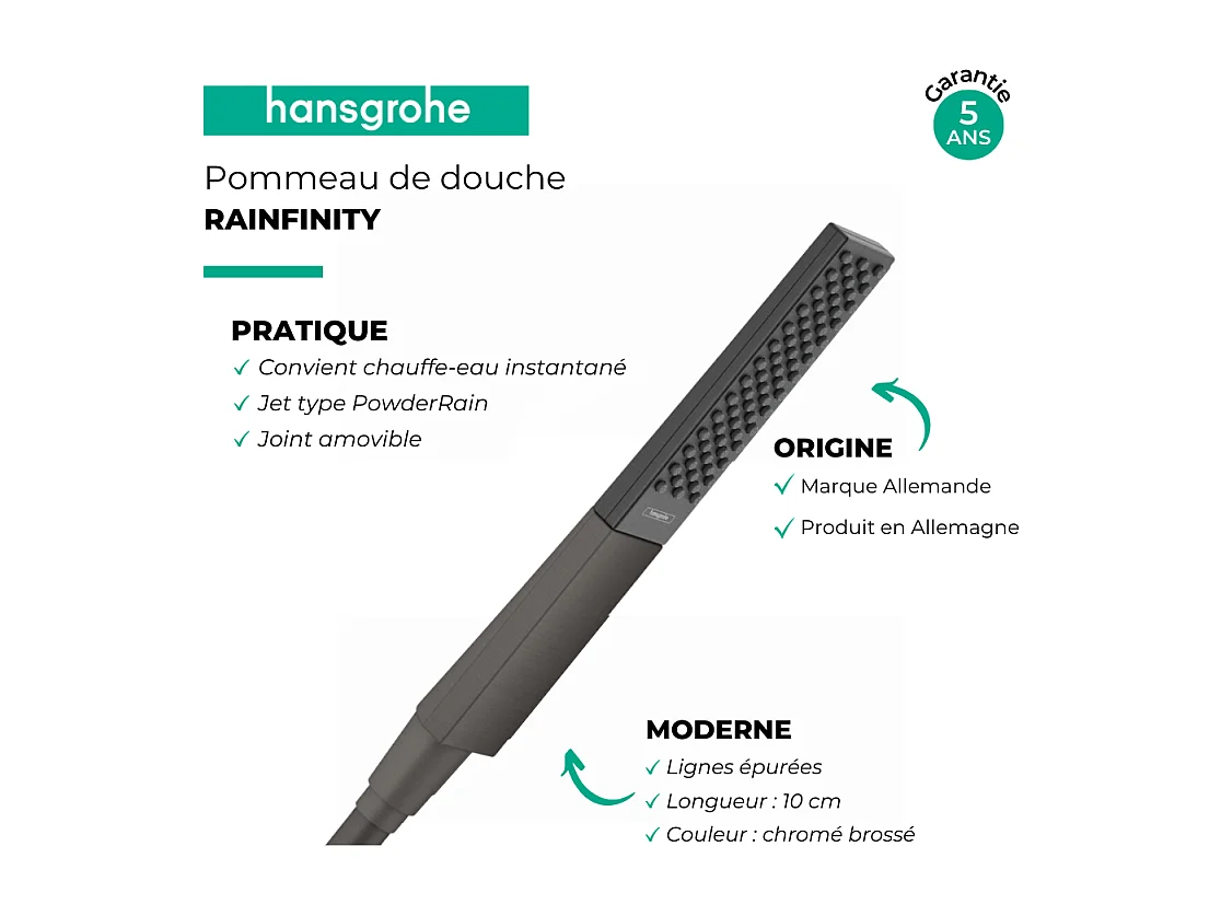 Pommeau de douche HANSGROHE Rainfinity EcoSmart 100 noir chromé brossé