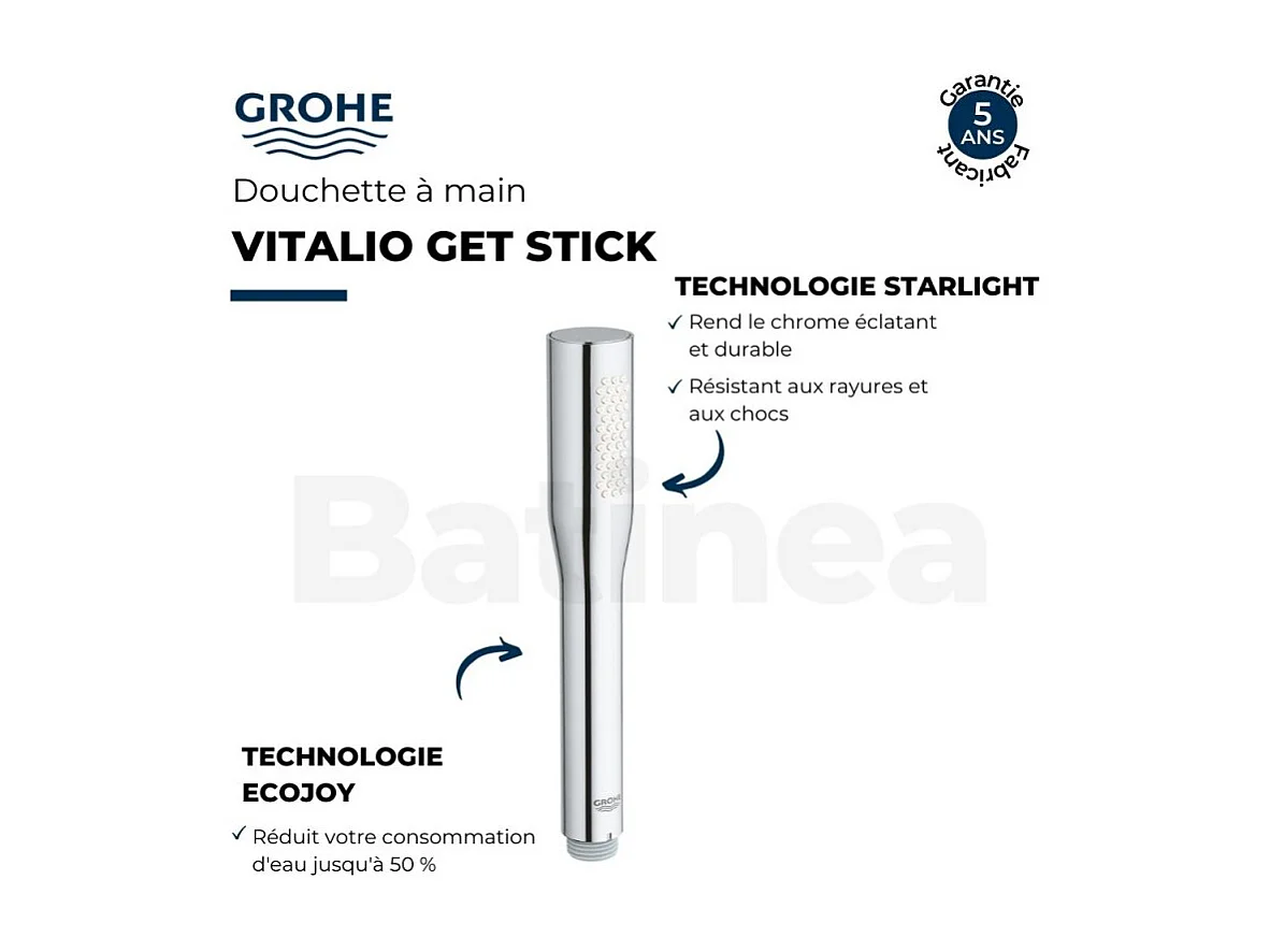 Pommeau de douche GROHE Quickfix Vitalio Get Stick + microfibre
