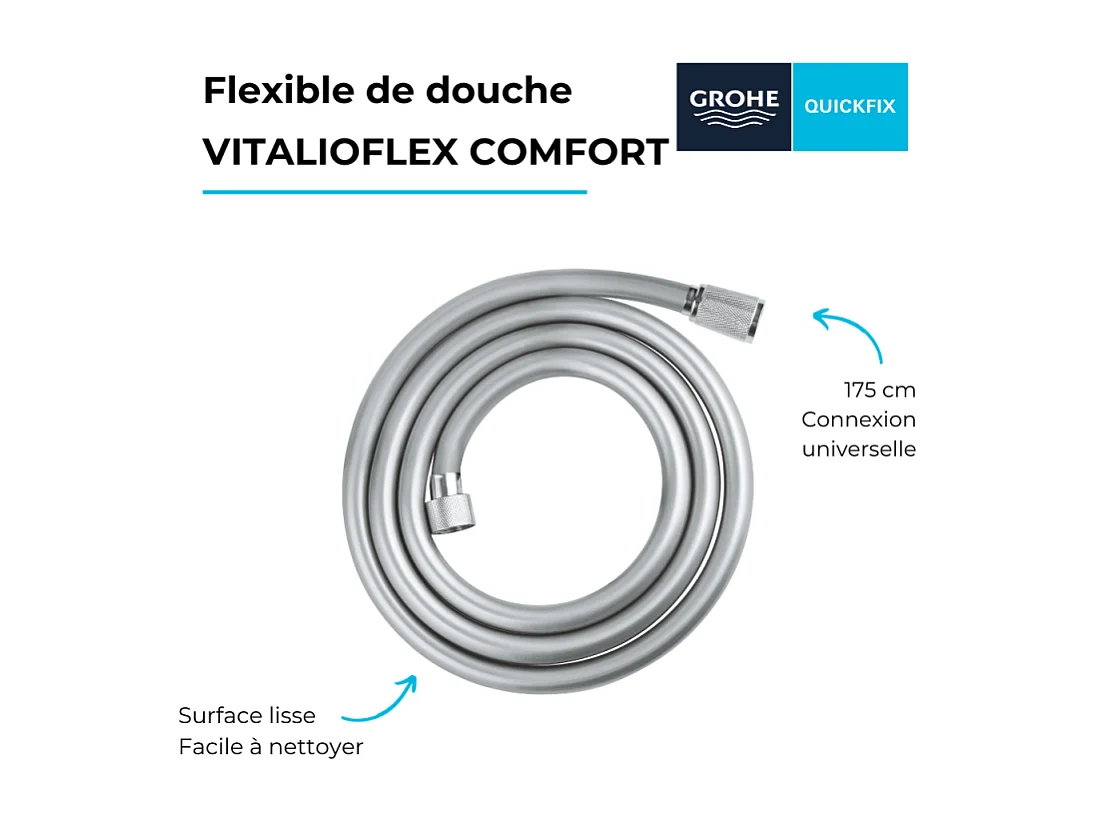 Flexible de douche GROHE VitalioFlex 175 cm chromé