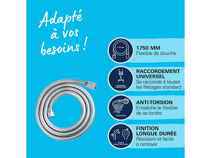 Flexible de douche GROHE VitalioFlex 175 cm chromé