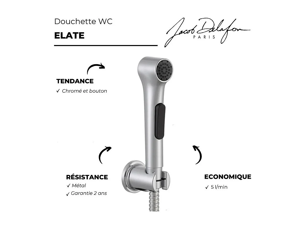 Douchette WC JACOB DELAFON Elate chromée + support + flexible