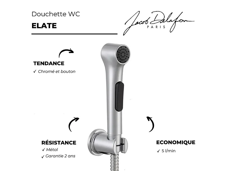 Douchette WC JACOB DELAFON Elate chromée + support + flexible