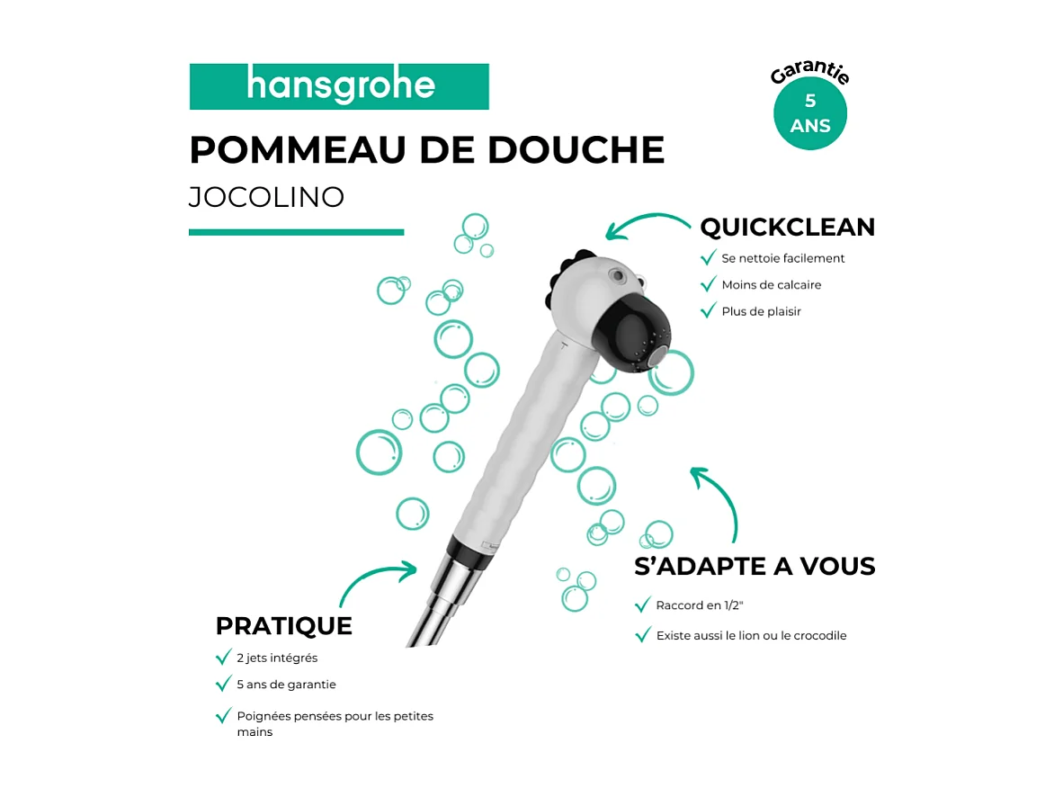 HANSGROHE Teleducha para niños de 2 chorros Jocolino blanco/negro
