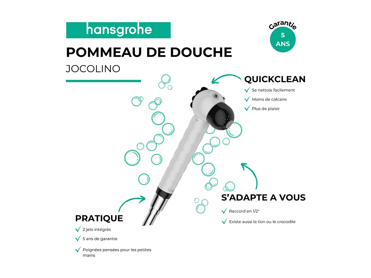 Pommeau de douche enfant HANSGROHE Jocilino 2 jets blanc/noir