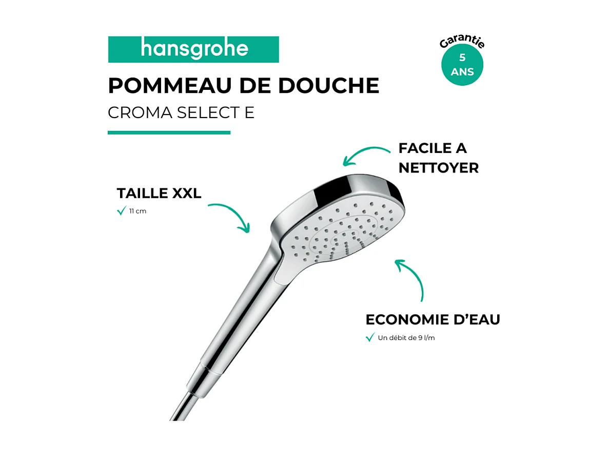 HANSGROHE Douchette à main 110 1jet EcoSmart blanc chromé Croma Select E