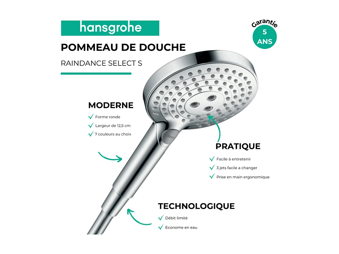 HANSGROHE Douchette à main 120 3jet EcoSmart 9l/min chromé Raindance Select S