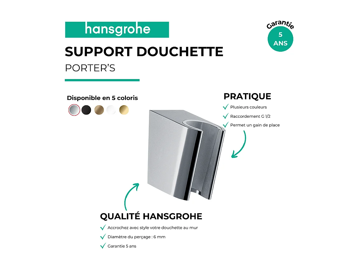 Support douchette mural HANSGROHE Porter'S Chromé