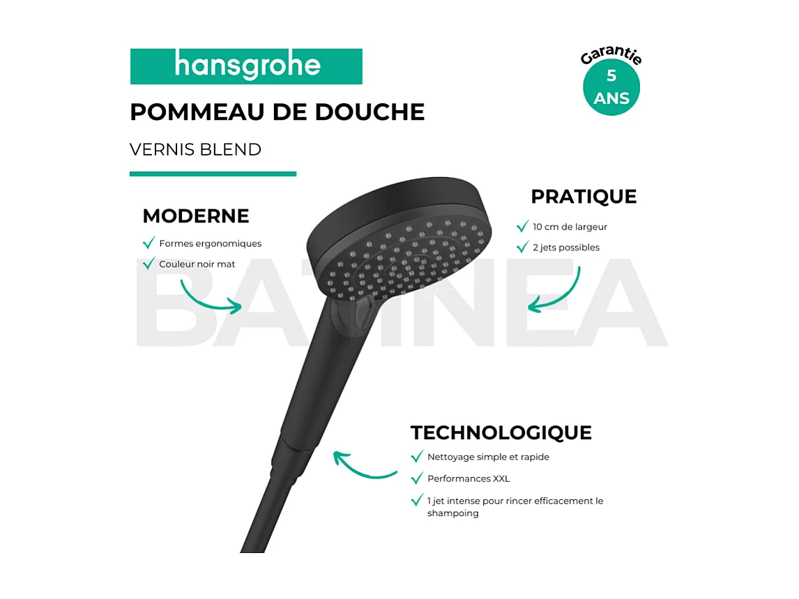 Pommeau de douche HANSGROHE Vernis Blend 100 Vario noir mat