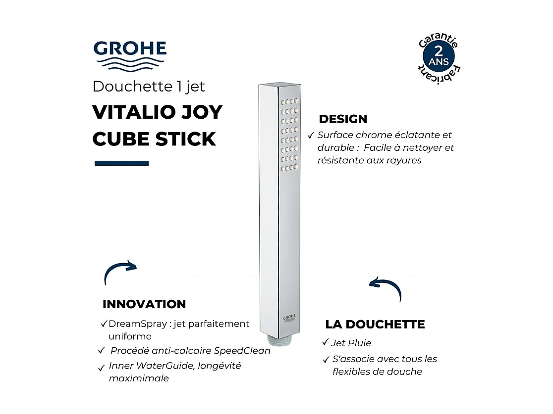 Pommeau de douche GROHE Quickfix Vitalio Joy Cube Stick + microfibre