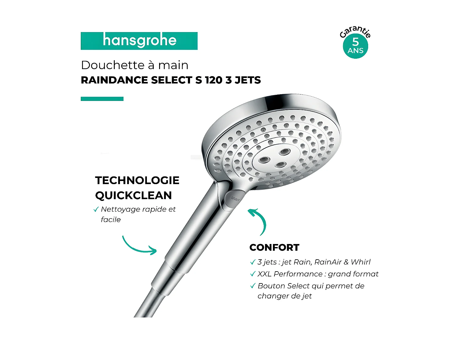 Douchette à main HANSGROHE Raindance Select S 120 3 jets chromé