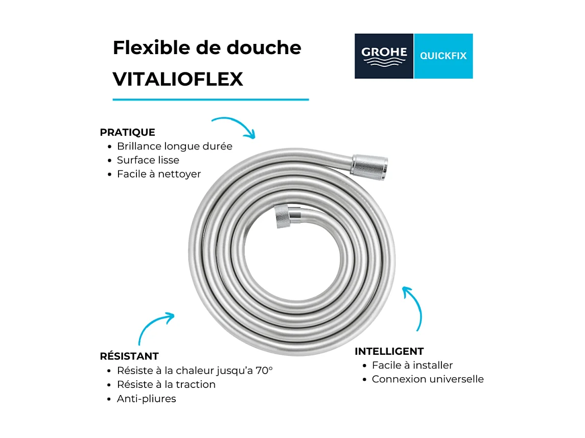 Flexible de douche GROHE Quickfix VitalioFlex 200 cm chromé