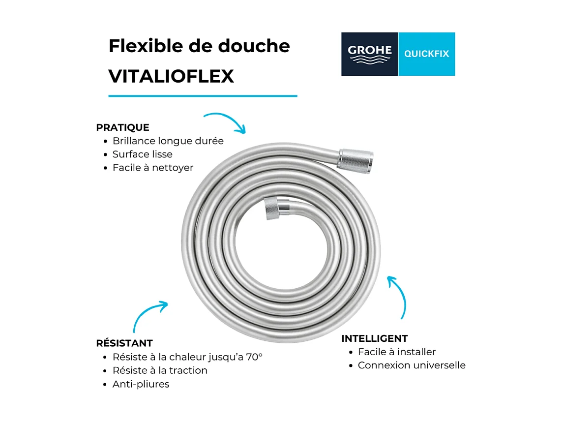Flexible de douche GROHE Quickfix VitalioFlex 200 cm chromé