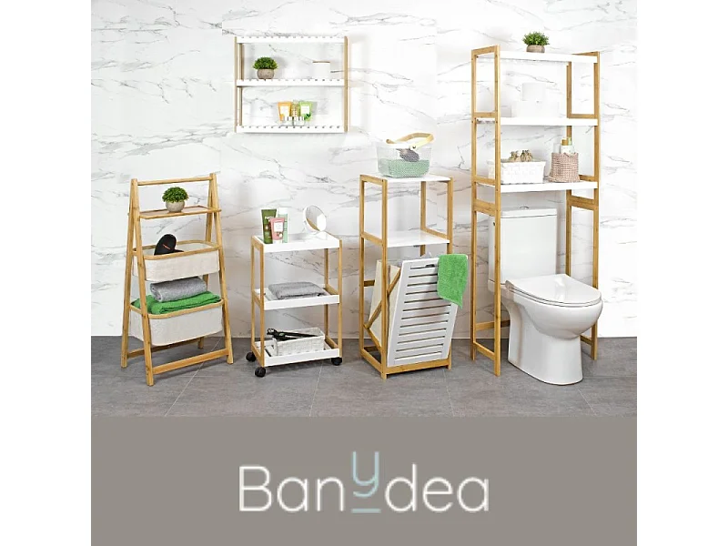 Etagère de salle de bain DEBLANCH en bambou avec panier à linge