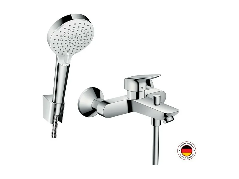 Mitigeur bain mécanique HANSGROHE Logis + Pommeau de douche Crometta avec flexible et support