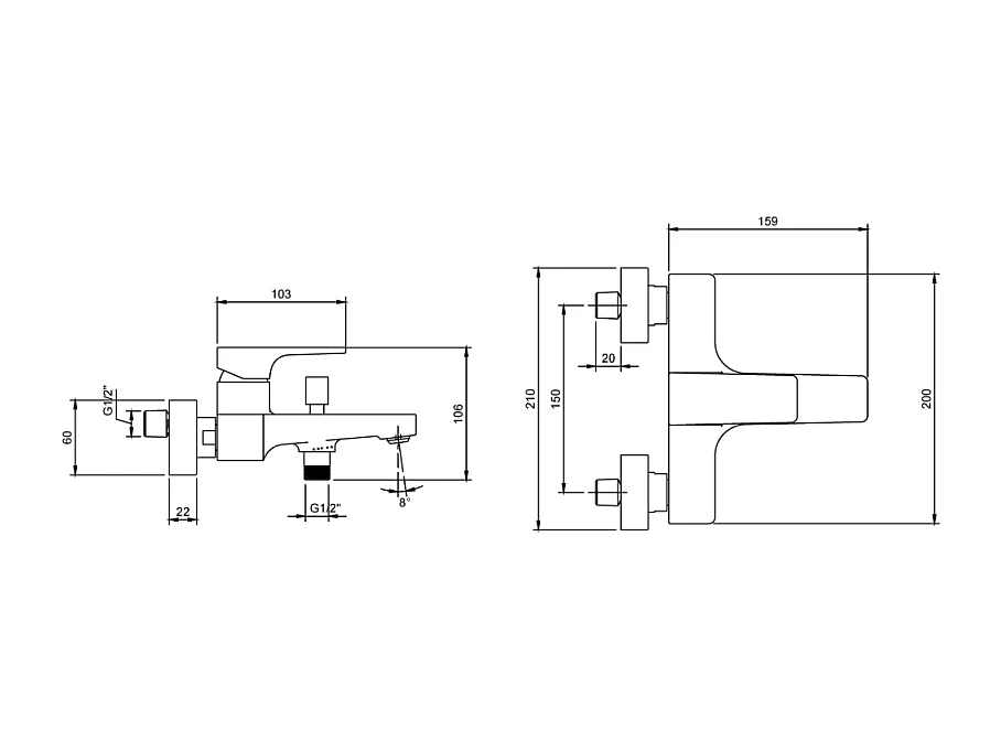 Mitigeur bain douche mécanique VILLEROY ET BOCH Architectura Square Noir mat