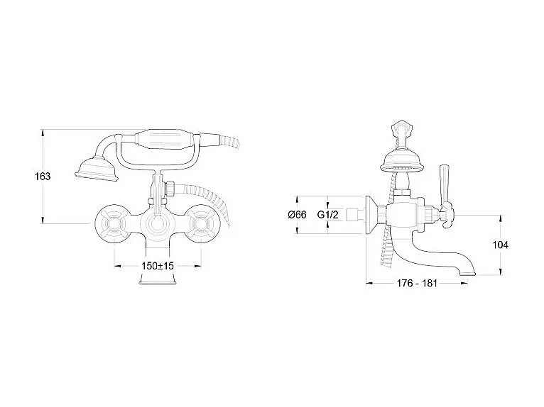 JACOB DELAFON - Mélangeur mural rétro avec douchette Cleo- Chrome