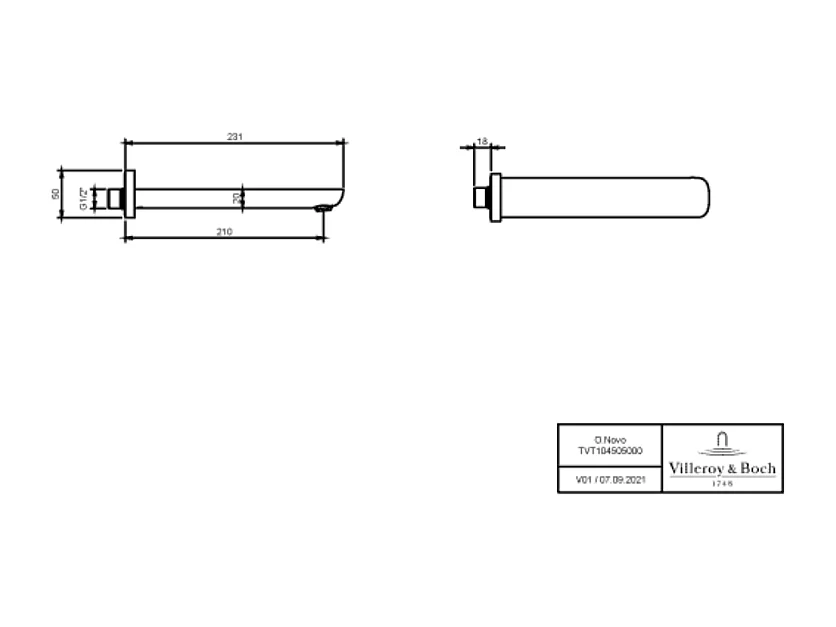 Bec de baignoire VILLEROY ET BOCH O novo Chrome